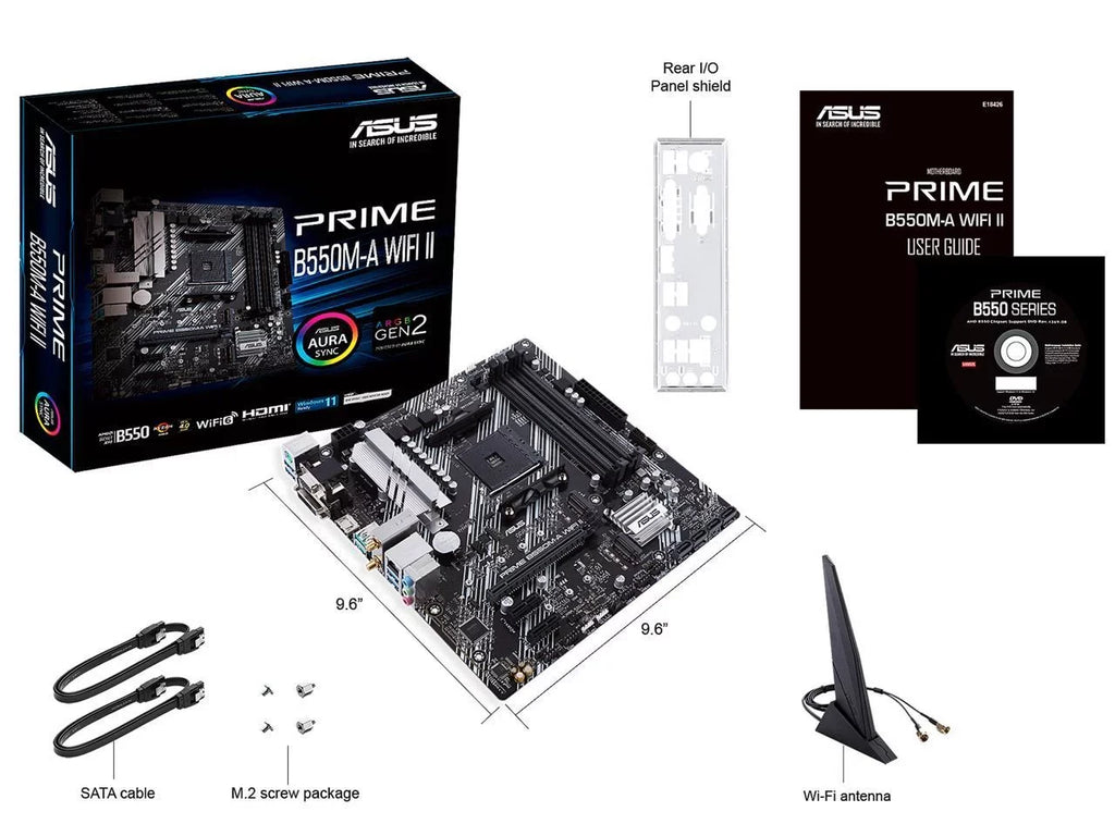 Prime B550M-A WiFi II AMD AM4 (3rd Gen Ryzen) Micro ATX Motherboard (PCIe 4.0, WiFi 6, ECC Memory, 1Gb LAN, HDMI 2.1/D-Sub, 4K@60HZ, Addressable Gen 2 RGB Header and Aura Sync)