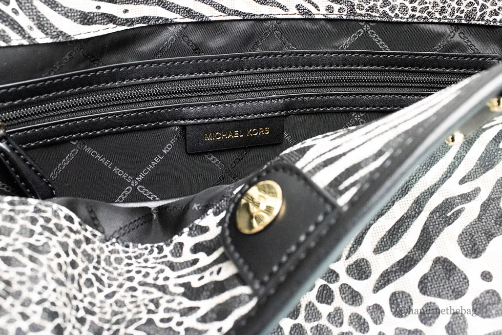 Michael Kors Carter Large Ebony Animal Print Polyvinyl Chloride Open Tote Shoulder Purse Bag