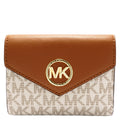 Michael Kors Ladies Signature Logo Carmen Medium Envelope Tri-Fold Wallet - Vanilla/Acorn