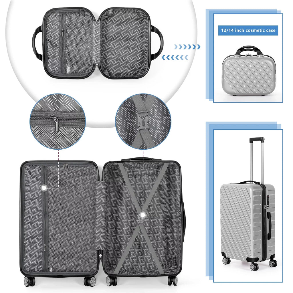 Hikolayae Hardside Spinner Luggage Sets in Silver, 5 Piece - TSA Lock