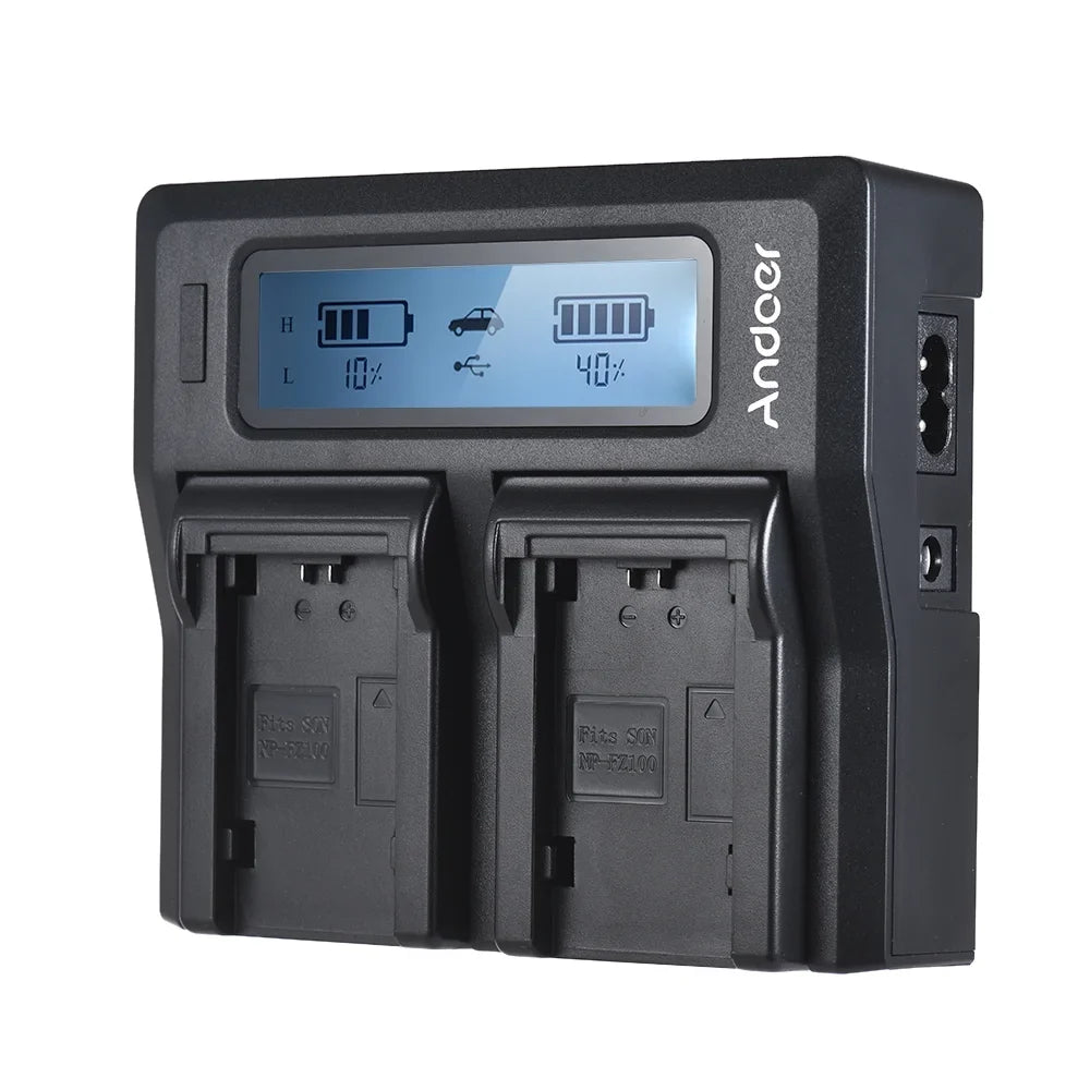 Andoer LCD Dual Channel Camera Battery NP-FZ100 Replacement for A7III A9 A7RIII A7SIII Models