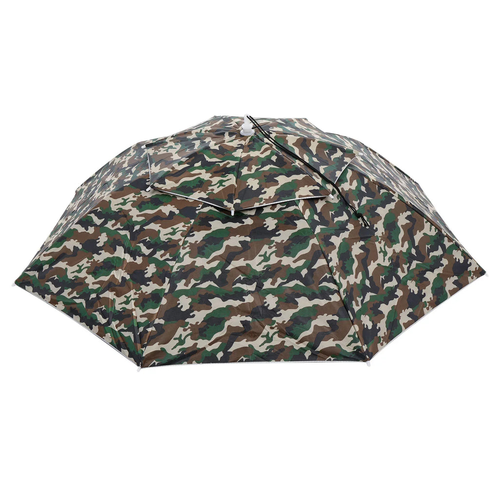 Uxcell OD 37.4" Umbrella Hat, Oxford Fabric Folding Double Layer Sun Rain Cap with Head Strip, Camo