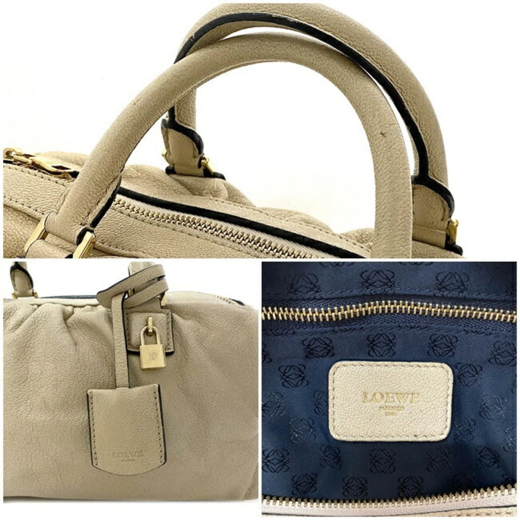 Pre-Owned Loewe 2way Gold Lame Anagram Leather LOEWE Boston Handbag Champagne Women's (Good)
