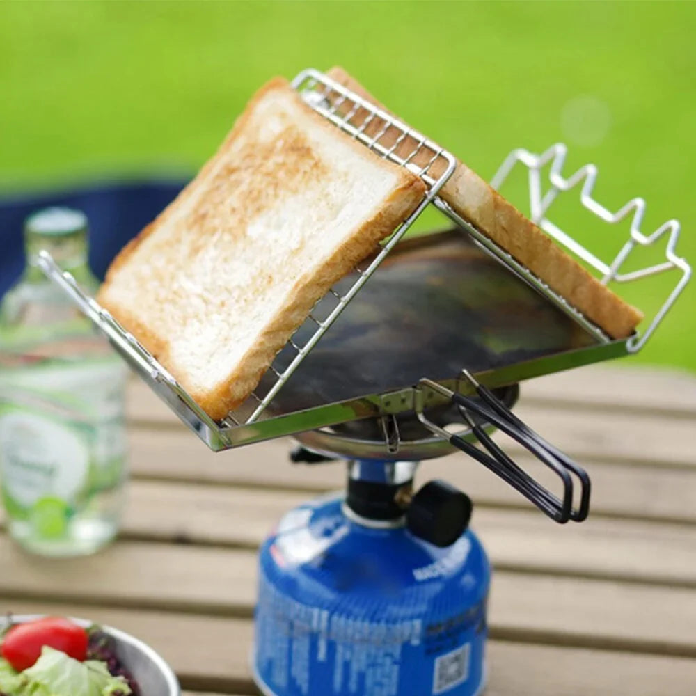 FlyFlise Folding Camp Stove Toaster Stainless Steel Bread Toaster Rack for Camping Backpacking Picnic