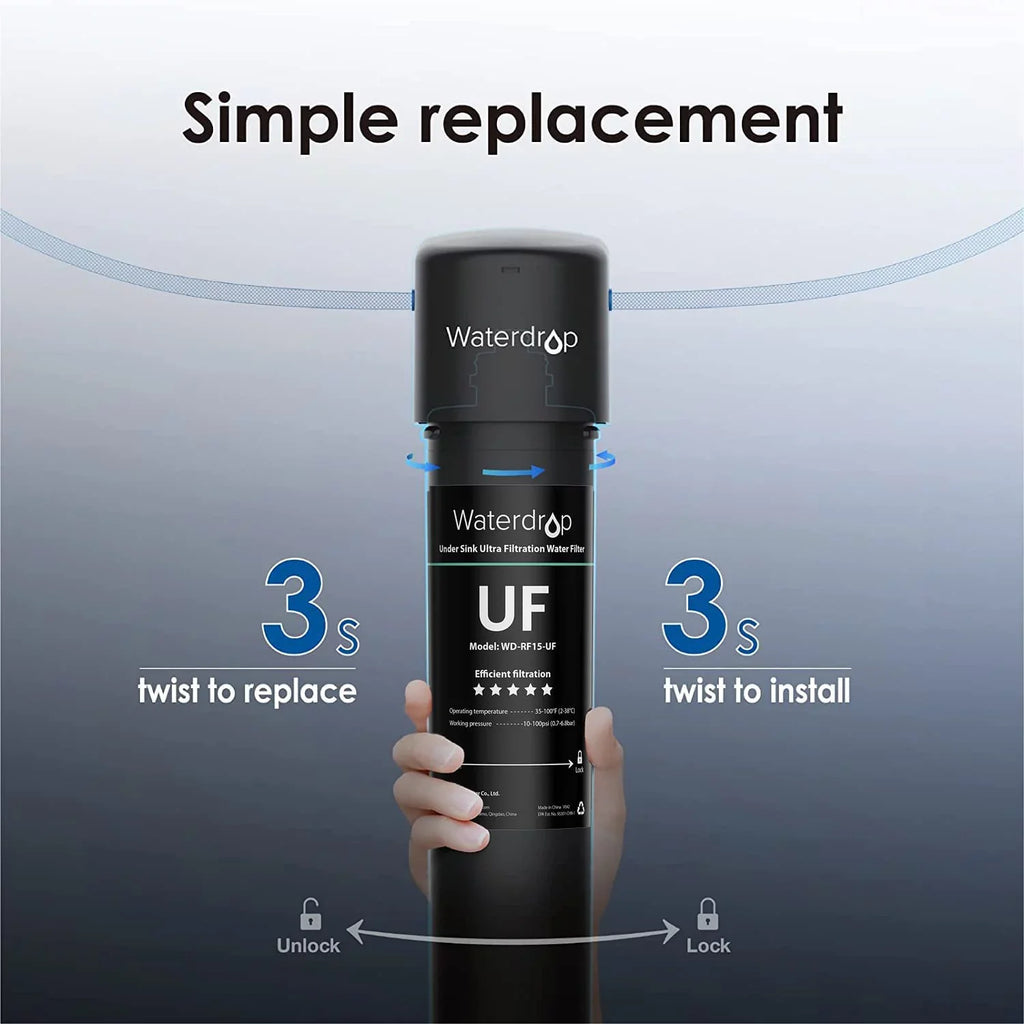 Waterdrop WD-RF15-UF Water Filter, Replacement 15UA-UF Under Sink Water Filtration System, 0.01 Micron, 16000 Gallons High Capacity