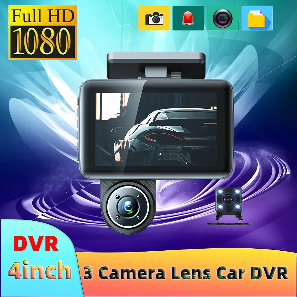 moobody 3 Cameras Dash Cam 4in Clear Car Rearview Mirror Car Video Recording Camcorder Wide Angle Car Camera Recorder Auto Safety Driving Recorder
