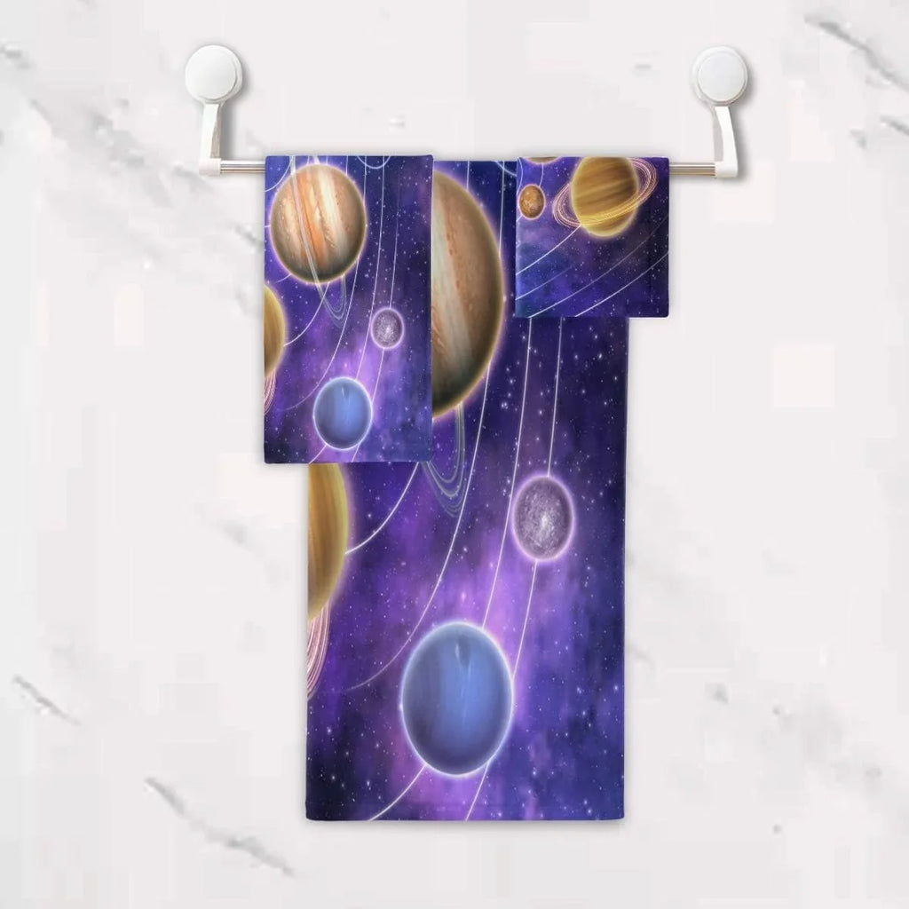 Coolnut Solar System Planets 3 Piece Towels Set, Quick-Drying & Absorbent, 1 Bath Towels, 1 Hand Towels and 1 Washcloths Wash cloth