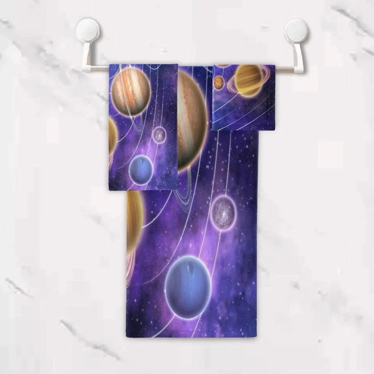 Coolnut Solar System Planets 3 Piece Towels Set, Quick-Drying & Absorbent, 1 Bath Towels, 1 Hand Towels and 1 Washcloths Wash cloth