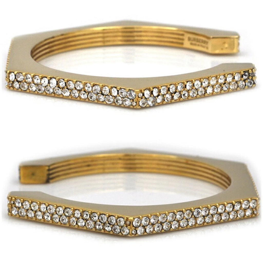 Pre-Owned Burberry Bangle Gold Clear Stone 80326341 M GP Rhinestone BURBERRY Crystal Detail Bracelet Nut Motif Jewelry Cuffs Ladies (Good)