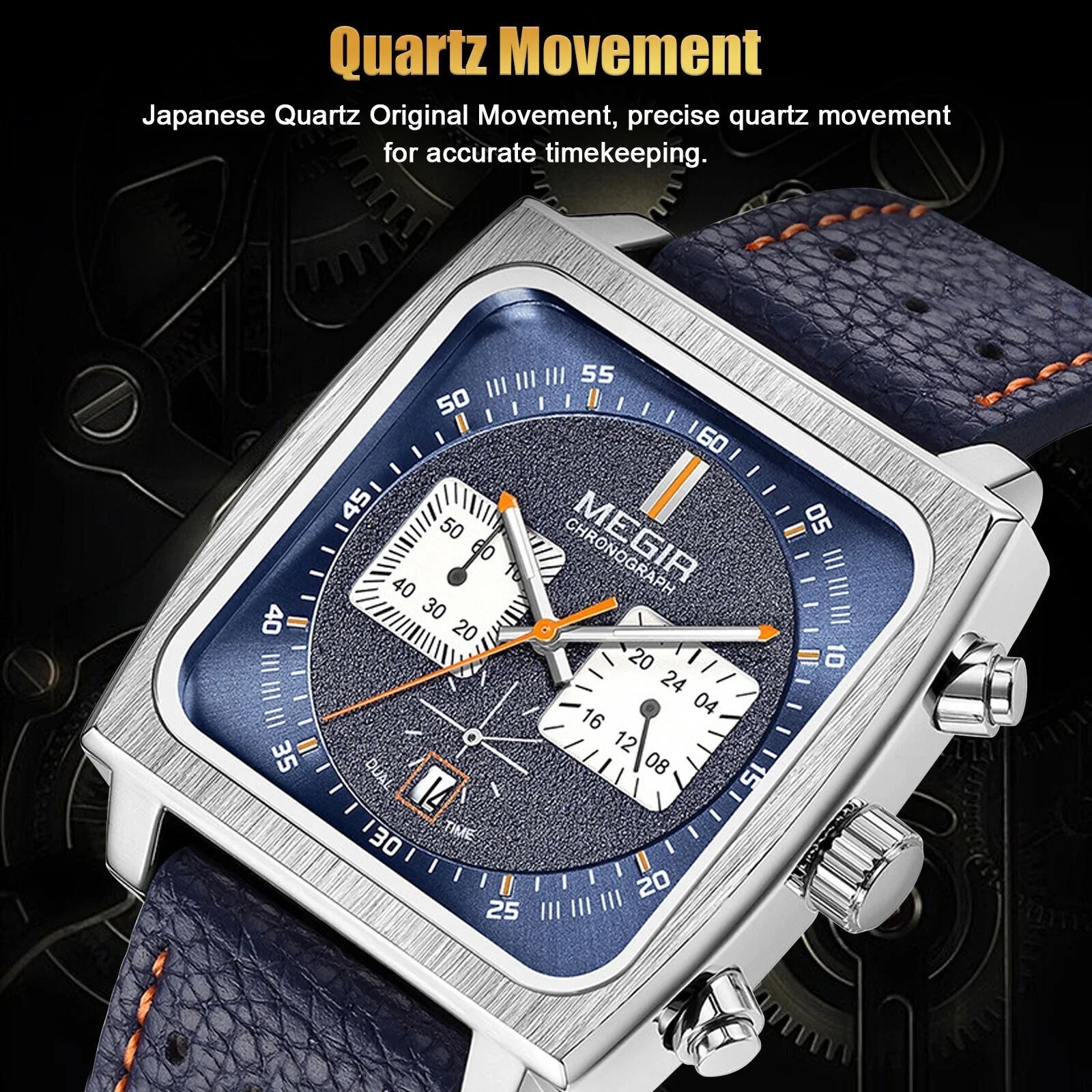 Waterproof MEGIR Men's Leather Luminous Analog Sports Quartz Military Wristwatch