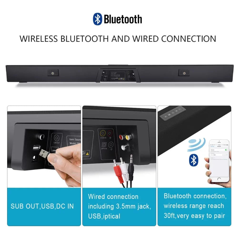 SHANNA 120W TV SoundBar 2.1 Wireless Bluetooth Speaker Home Theater System Wall Mount Sound Bar 3D Surround Remote Control