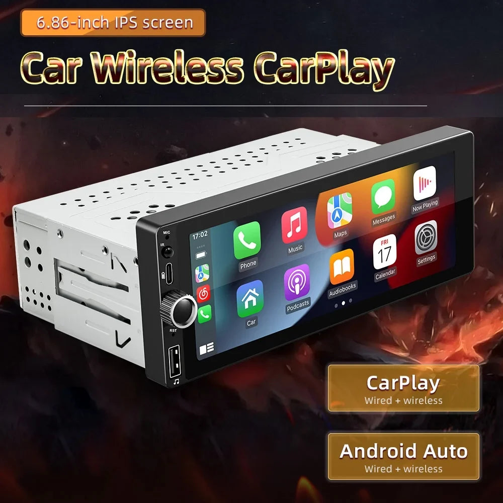 Android 13 Car Stereo Single Din Wireless Android Auto - [2+32G] 7 inch Touch Screen Radio - GPS Navigation, WiFi, Mirror Link + AHD Backup Camera and Microphone