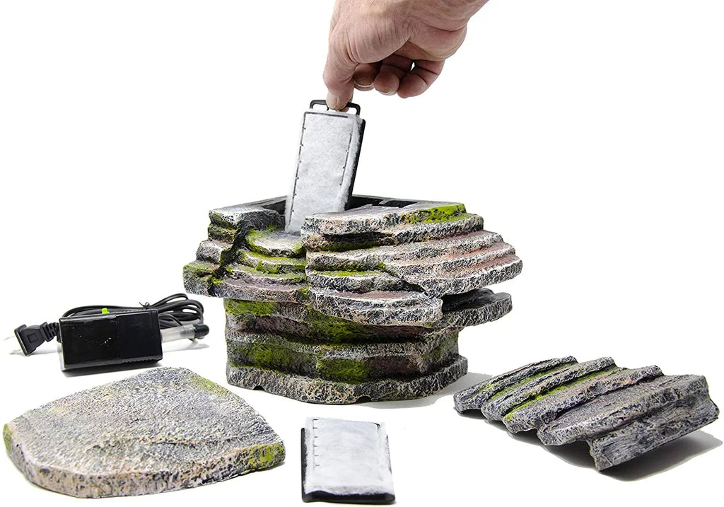 Penn-Plax Reptology Crystal-Falls Tiered Water Filtration System for Turtles and Amphibians, Gray