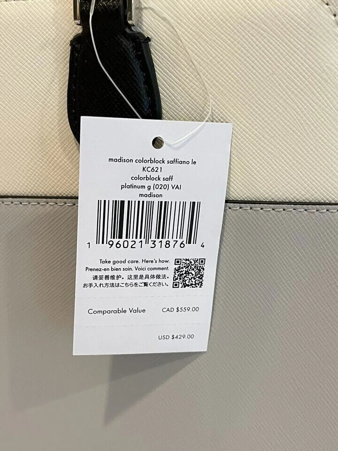 Kate Spade Madison Medium Platinum Grey Colorblock Leather Satchel Bag Purse KC621