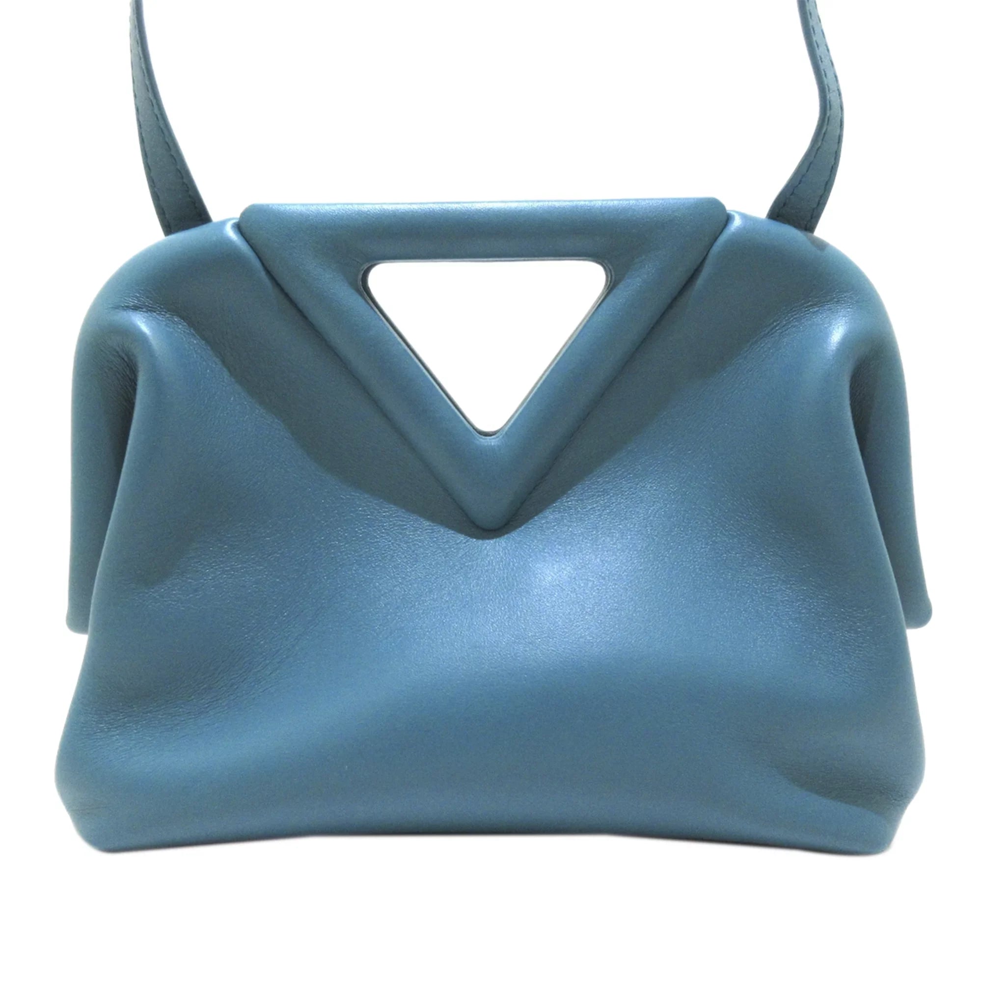 Pre-Owned Authenticated Bottega Veneta Point Satchel Calf Leather Blue Women (Good)