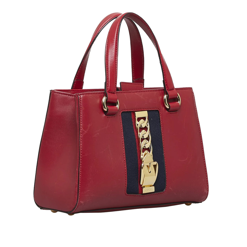 Pre-Owned Authenticated Gucci Sylvie Satchel Calf Leather Red Unisex (Good)