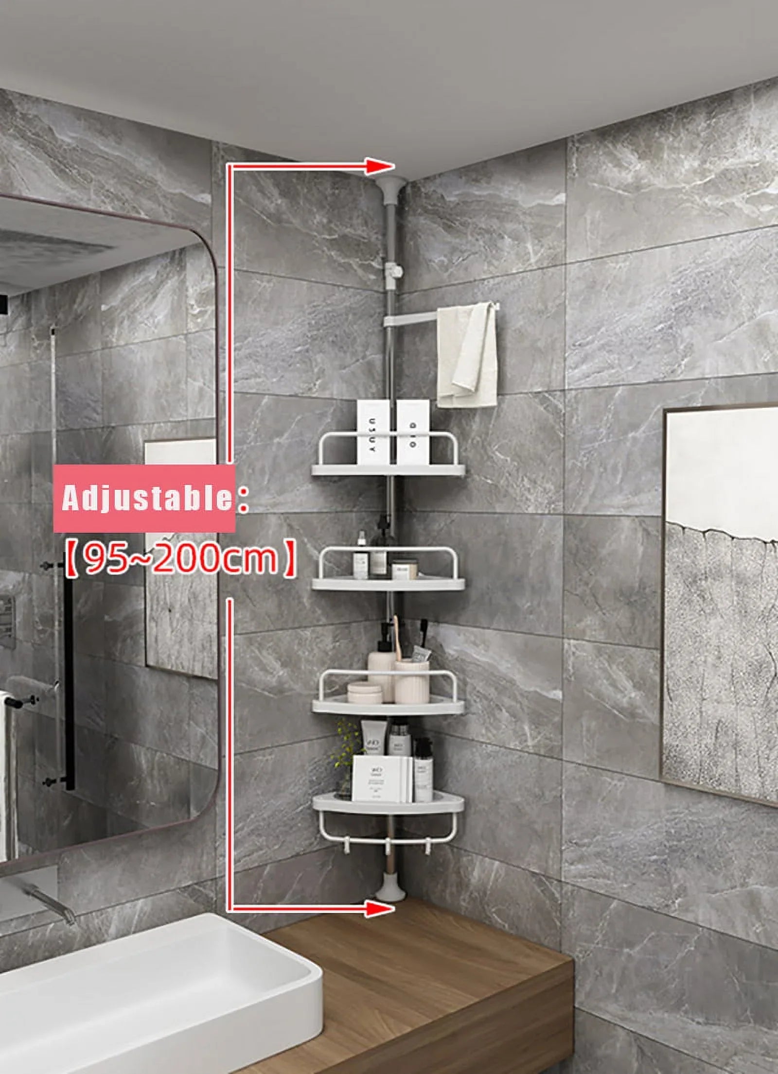 Vobor 4 Layer White Bathroom Shower Shelf Corner Organizer Shower Caddy with 4 Shelves, White