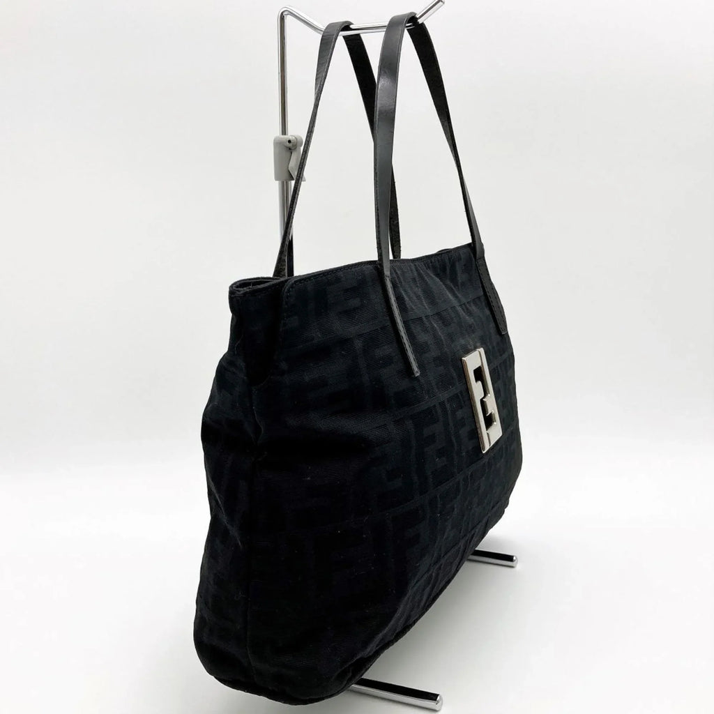 Pre-Owned FENDI Zucca pattern tote bag handbag Ebony nylon canvas ladies 15786 (Good)