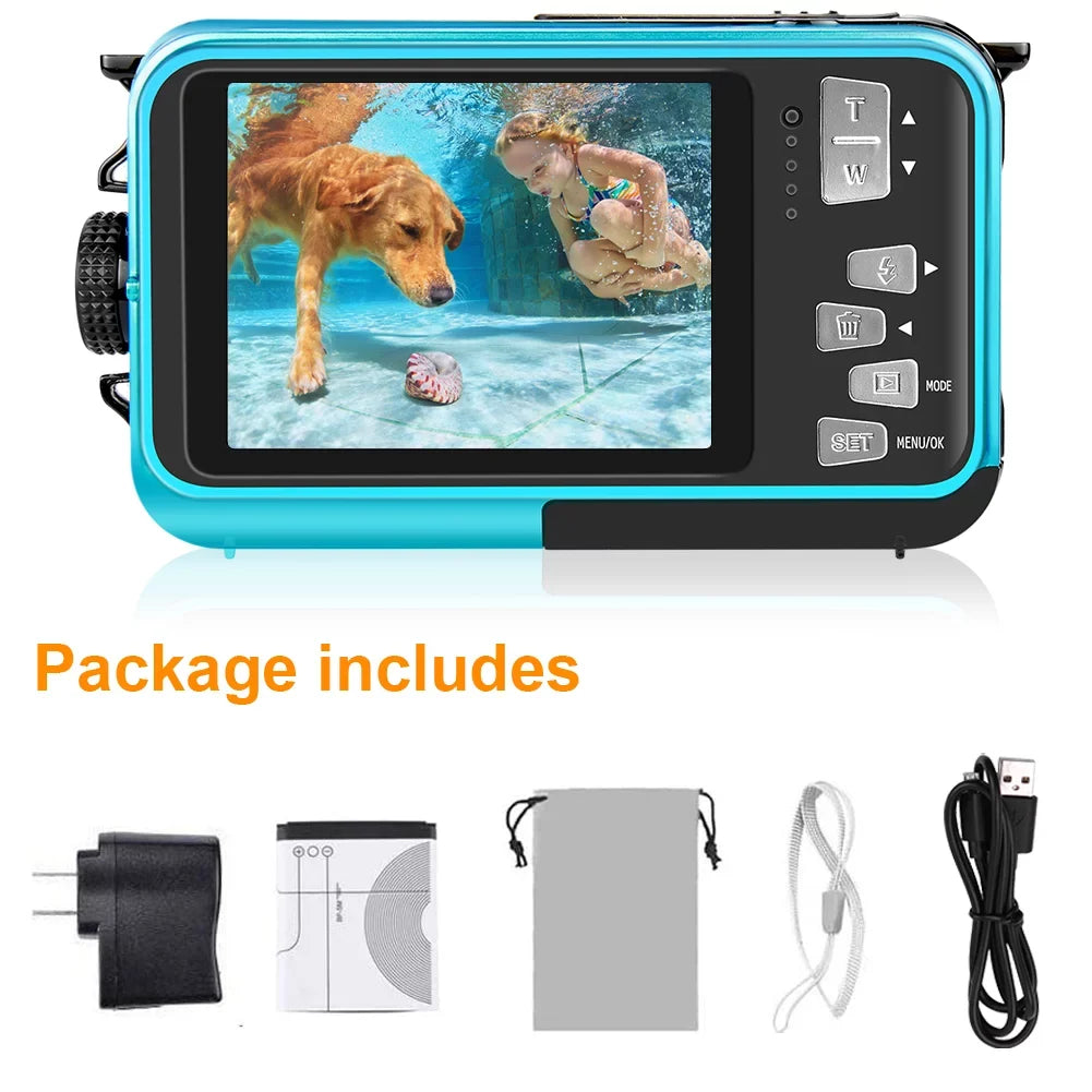 SEREE Underwater Cameras for Youtube Waterproof Camera 30 MP Full HD 1080P Video Recorder 16X Zoom Selfie Dual Screens Digital Camera for Snorkeling