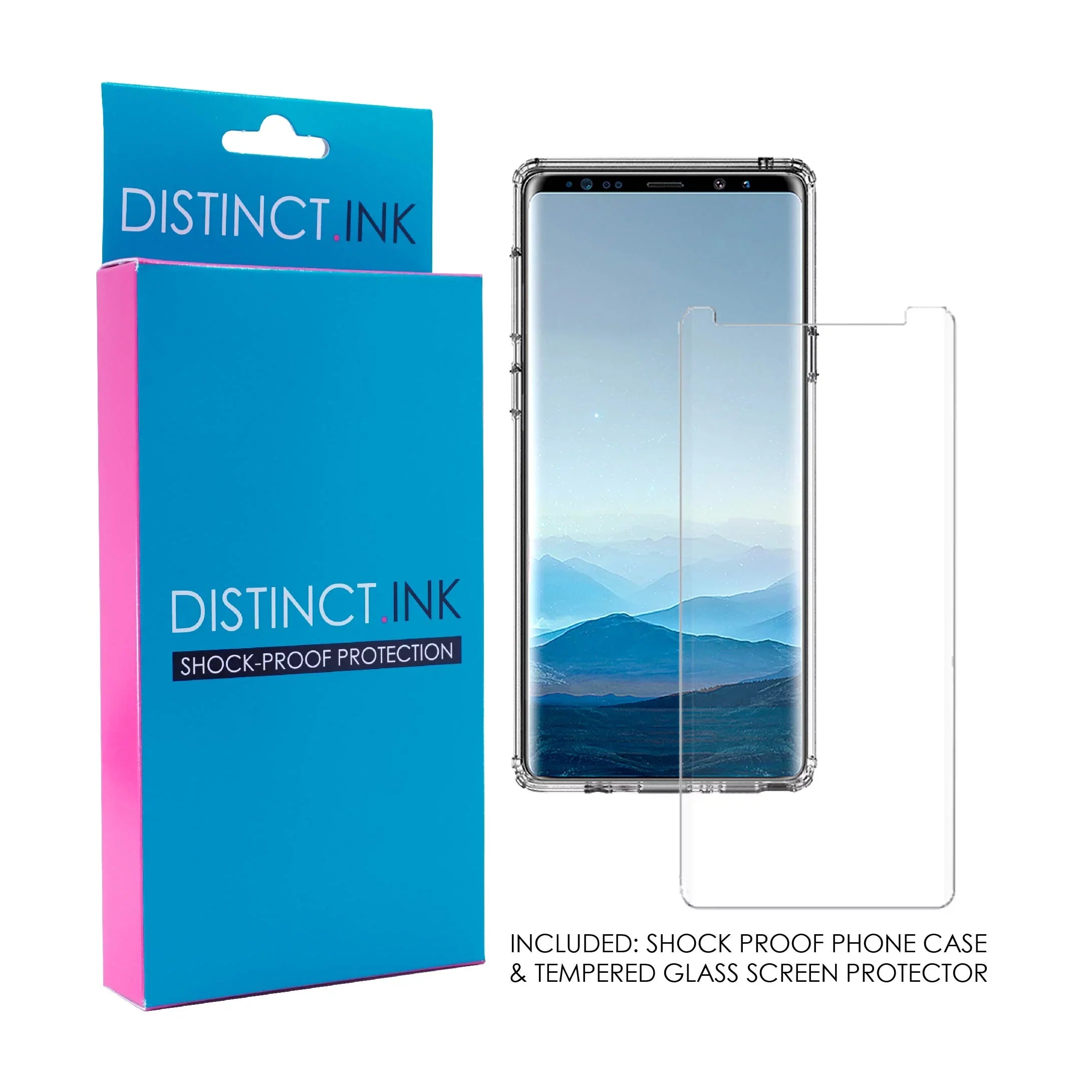 DistinctInk Clear Shockproof Hybrid Case for Galaxy Note 9 - TPU Bumper Acrylic Back Tempered Glass Screen Protector - Pink Ribbon Cancer - Faith Over Fear