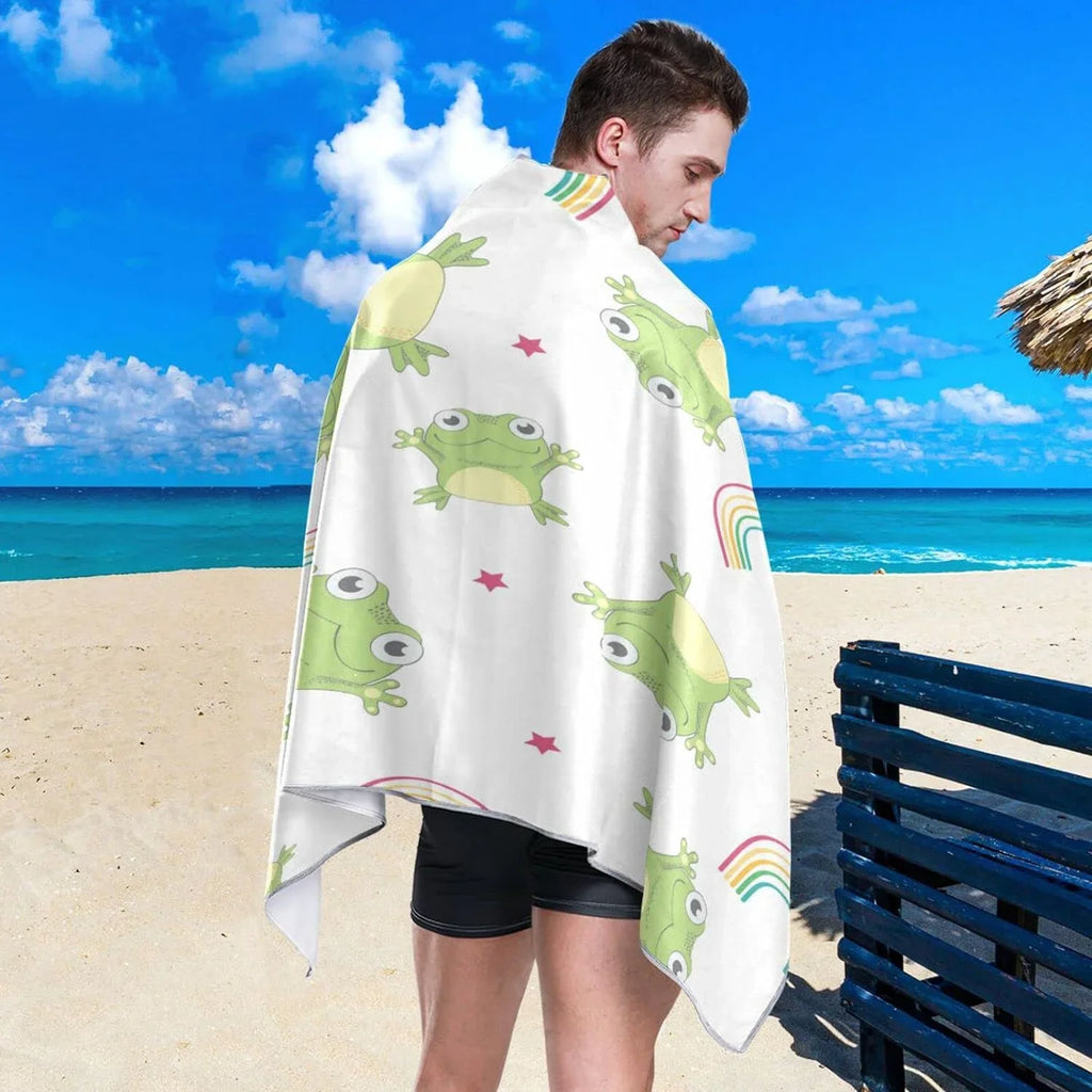 Bestwell Cartoon Frogs Beach Towel Oversized Towel Blanket, Thin Mass Microfiber Sand Free Quick Dry Towel, 31”X71” Multipurpose Pool Bath Yoga Swim Shower Towel