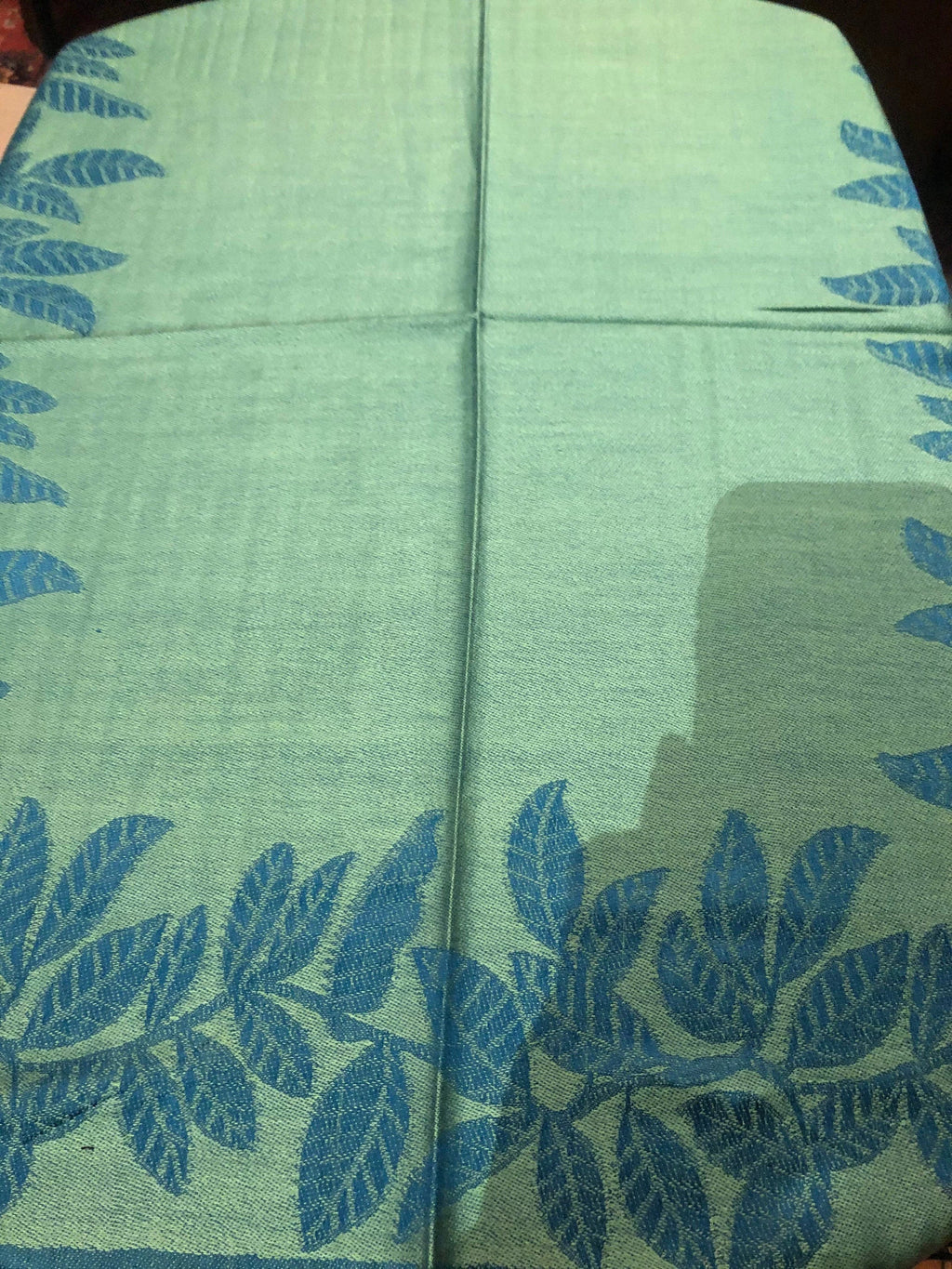 Vintage Teal blue and Green Vine Brocade Reversable Pashmina Scarf Wrap shawl