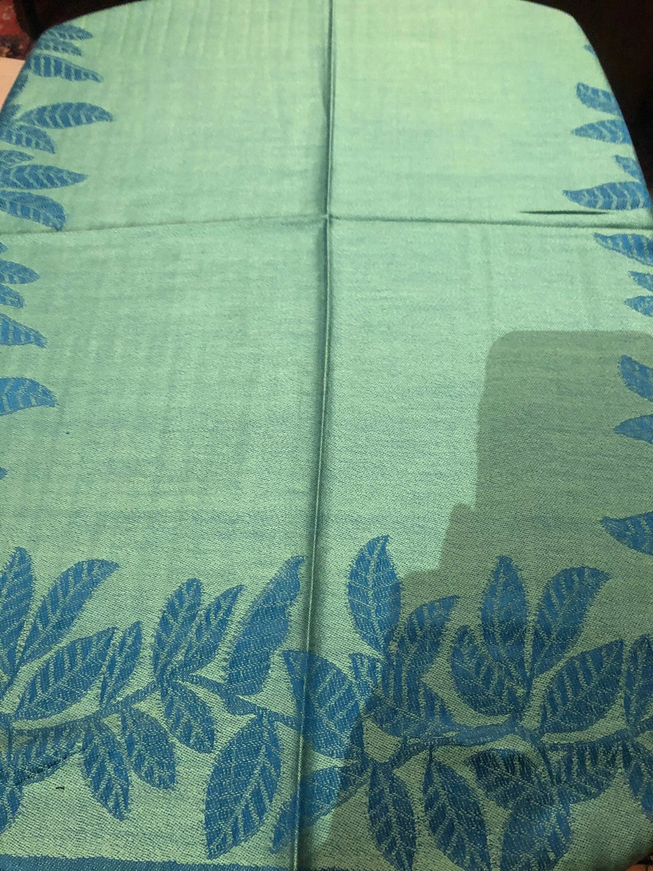Vintage Teal blue and Green Vine Brocade Reversable Pashmina Scarf Wrap shawl
