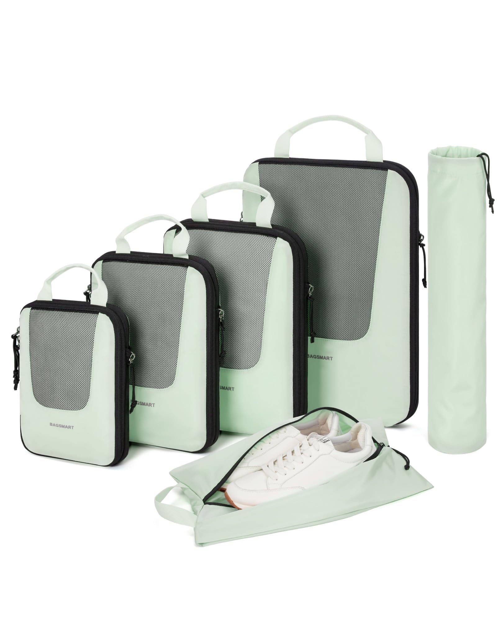 BAGSMART Packing Cubes for Travel, Compression Expandable 6 Pcs Luggage Packing Organizers Foldable Mass Suitcase Storage Bags for Travel Accessories, Green