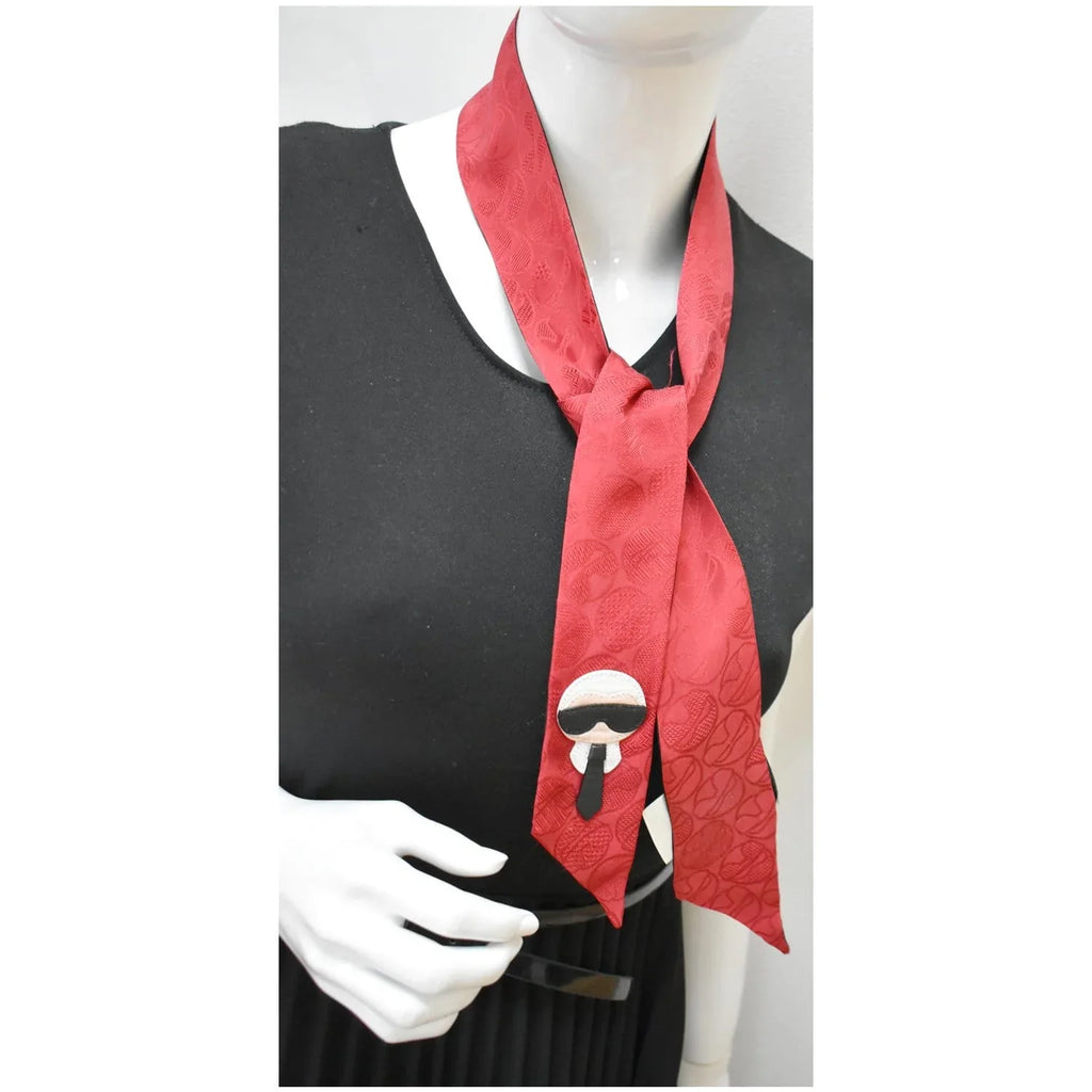 Pre-owned FENDI Karlito Wrappy Silk Scarf Red