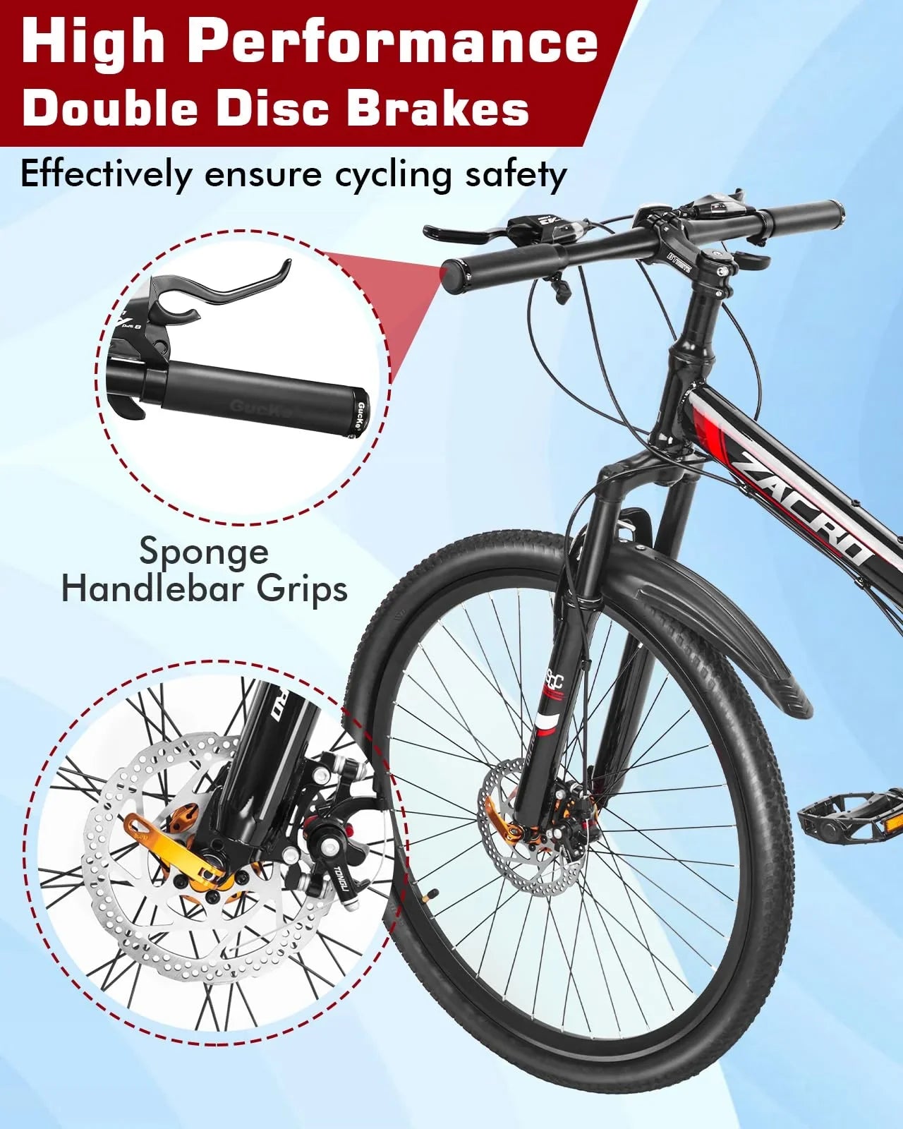 Zacro 26 Inch Folding Mountain Bike, Upgraded 24 Speed/Carbon Fiber Wheels MTB Bicycle, Shock Absorbers High-Carbon Steel & Dual Disc Brake City Road Bikes, Red