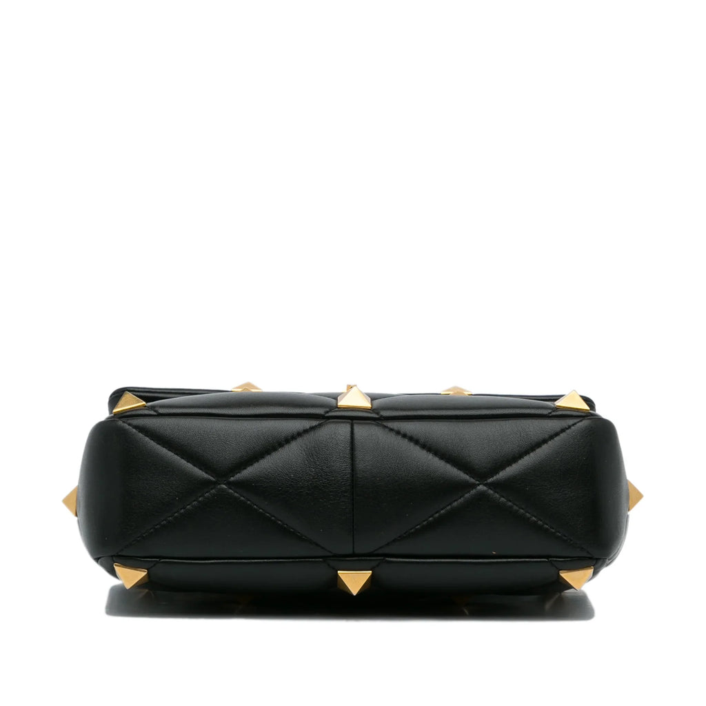 Pre-Owned Authenticated Valentino Medium Roman Stud Satchel Calf Leather Dark Unisex (Good)
