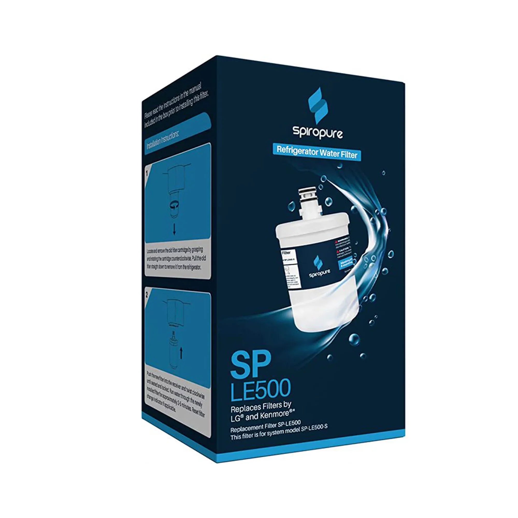 SpiroPure SP-LE500-3PK Refrigerator Water Filter Replacement, 3 Pack