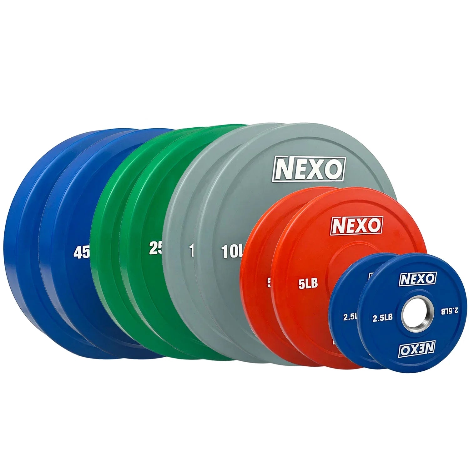 NEXO Color 175LB Rubber Bumper Plate Set - Premium Matte Finish 2x 45LB 2x 25LB 2x 10LB 2x 5LB & 2x 2.5LB Colored Cross Training Mass Plates