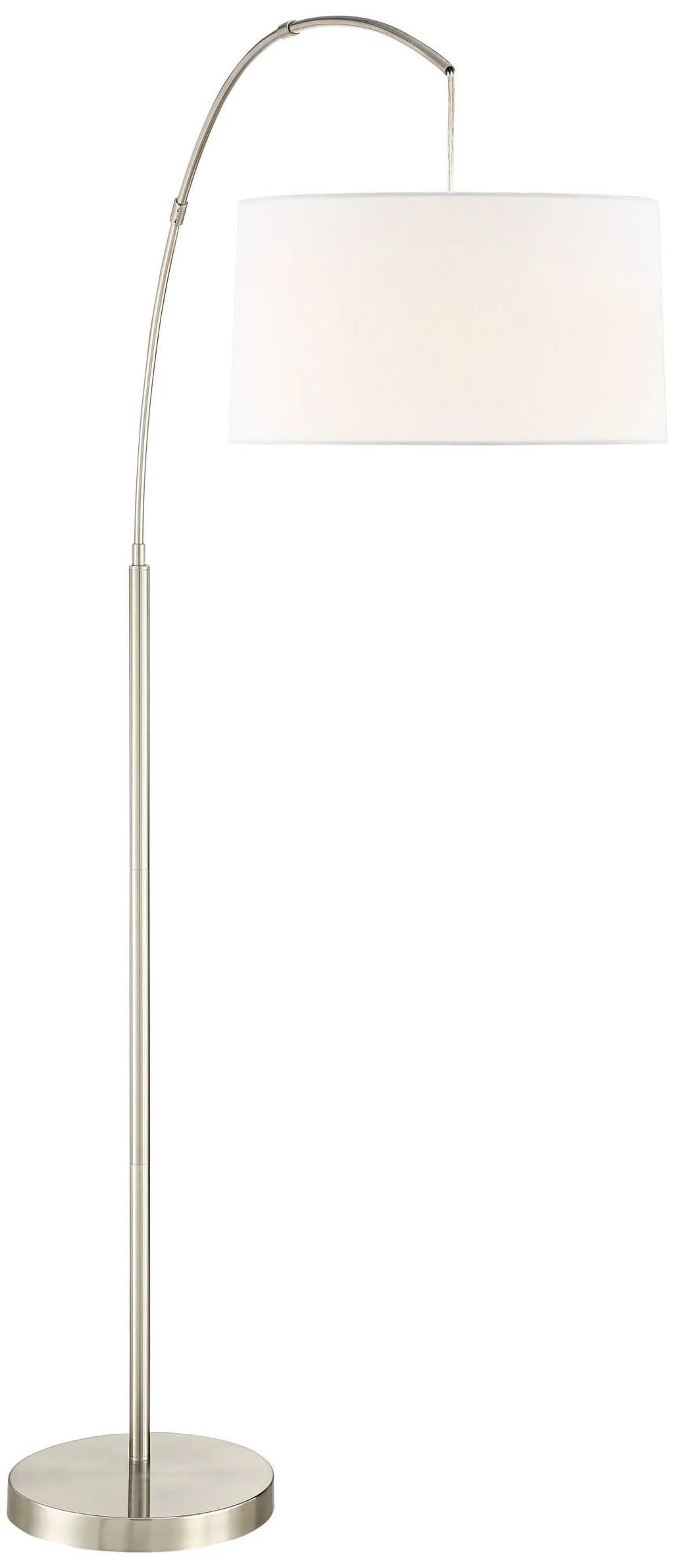 360 Lighting Cora Modern Arc Floor Lamp Standing 72" Tall Brushed Nickel Metal White Linen Drum Shade for Living Room Reading Bedroom Office House