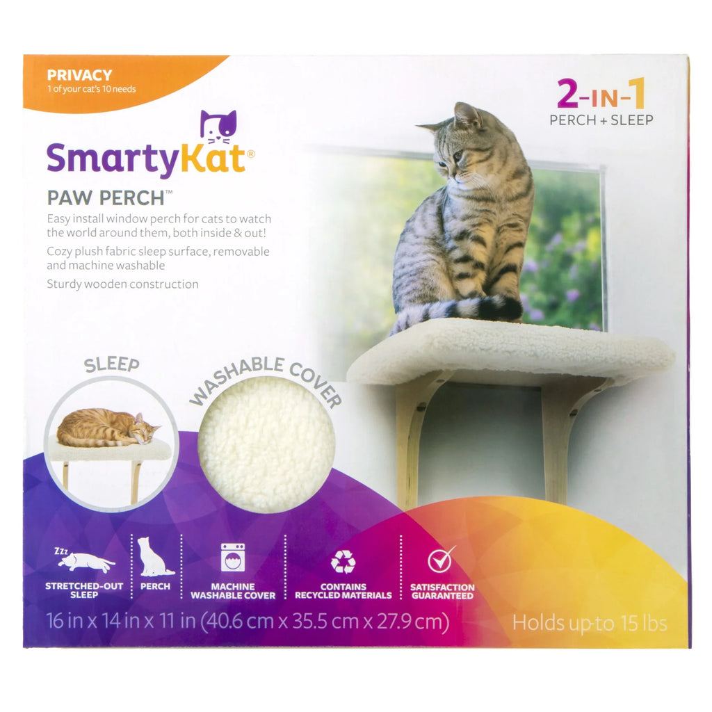 SmartyKat Paw Perch Padded Self-Adhesive Windowsill Mounted Cat Perch & Plush Cover, Cream