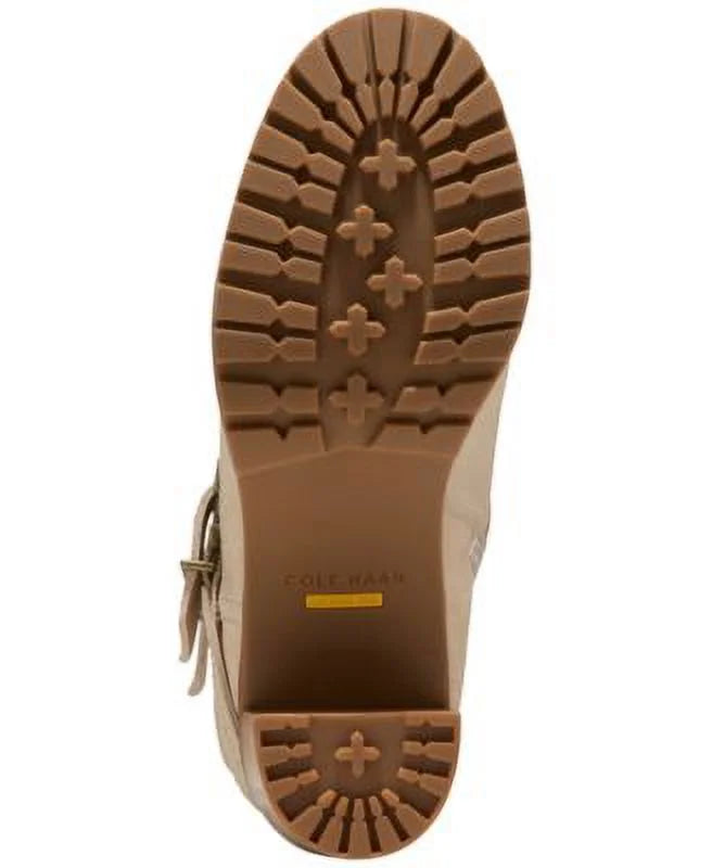 COLE HAAN Womens Beige Zipper Accent Foster Almond Toe Stacked Heel Zip-Up Leather Heeled Boots 5.5 B