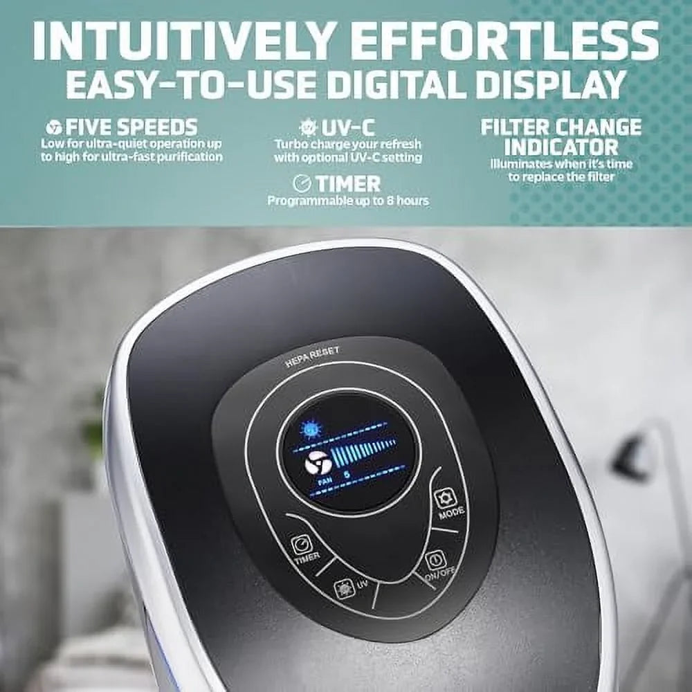 GermGuardian Air Purifier with Genuine HEPA 13 Pet Pure Filter, Removes 99.97% of Pollutants, Covers Large Rooms up to 915 Sq. ft. in 1 Hour, UV-C Light Helps Reduce Germs, 28", Jet AC5250PT