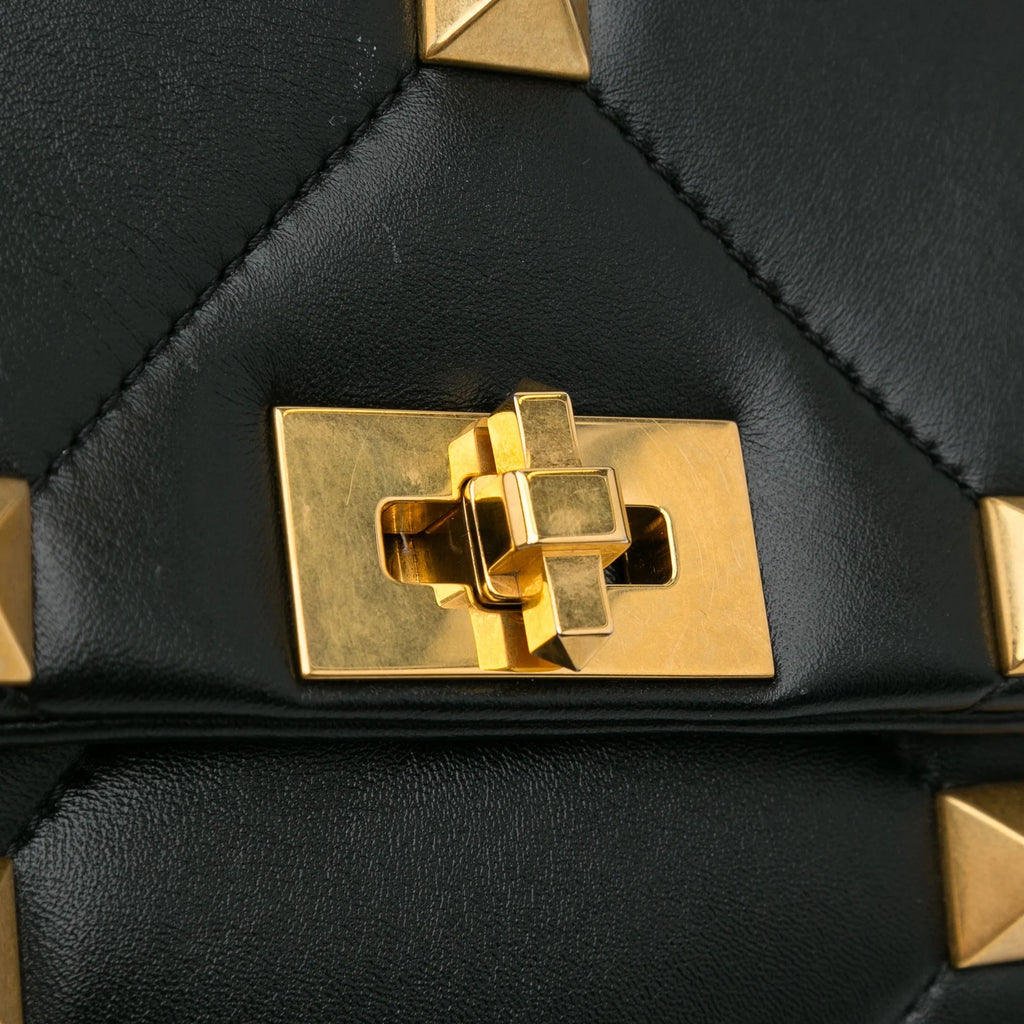 Pre-Owned Authenticated Valentino Medium Roman Stud Satchel Calf Leather Dark Unisex (Good)