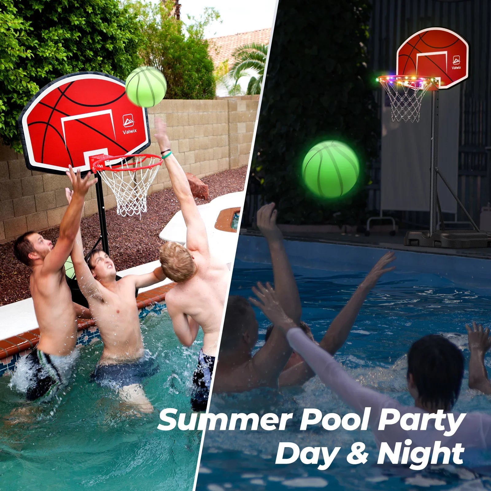 Valwix Swimming Pool Basketball Hoop 45"-59" Adjustable Height With 2 Balls And Pump