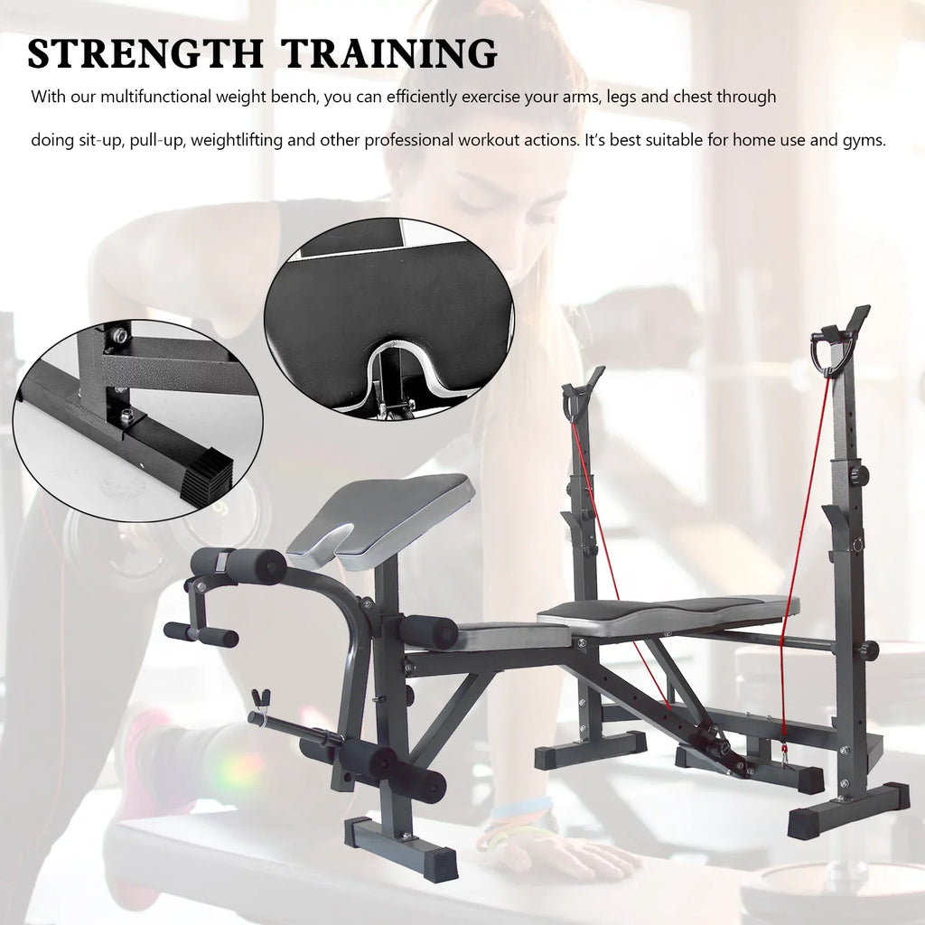 US Stock Body Champ Olympic Mass Bench, Workout Equipment for Home Workouts, Bench Press with Preacher Curl, Leg Developer and Crunch Handle for At Home Workouts
