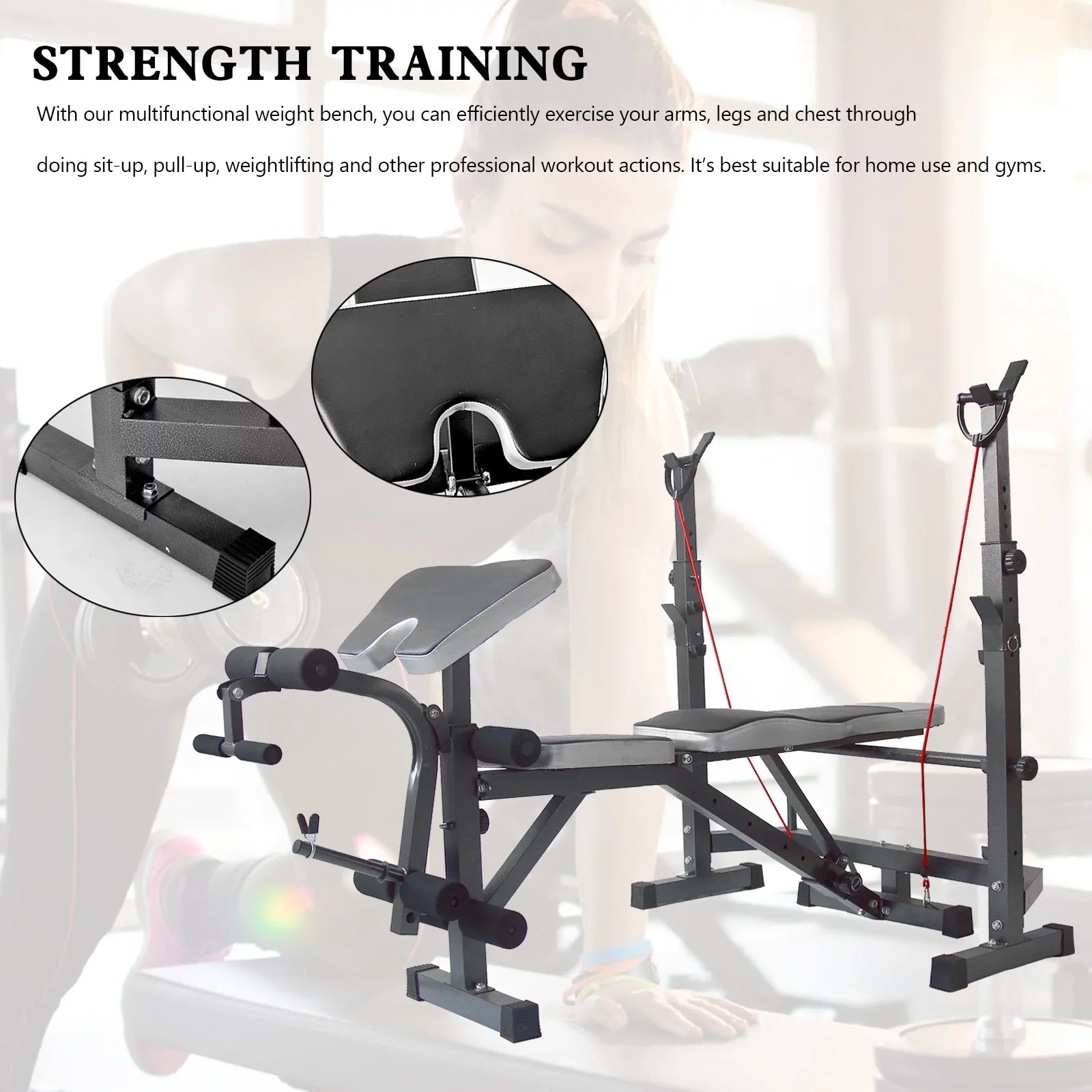 US Stock Body Champ Olympic Mass Bench, Workout Equipment for Home Workouts, Bench Press with Preacher Curl, Leg Developer and Crunch Handle for At Home Workouts