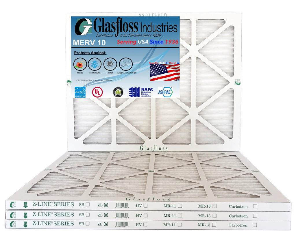 Glasfloss 20x21x1 - MERV 10 Amount - Furnace Air Filter - Made in USA (Actual Size: 19.5 x 20.5x7/8 inch)
