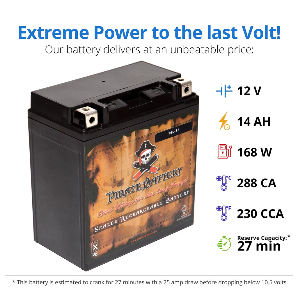 Pirate Battery YTX16L-BS (16L-BS 12 Volt,14 Ah, 230 CCA) Jet Ski Battery for Kawasaki Jf650 Ts 1996