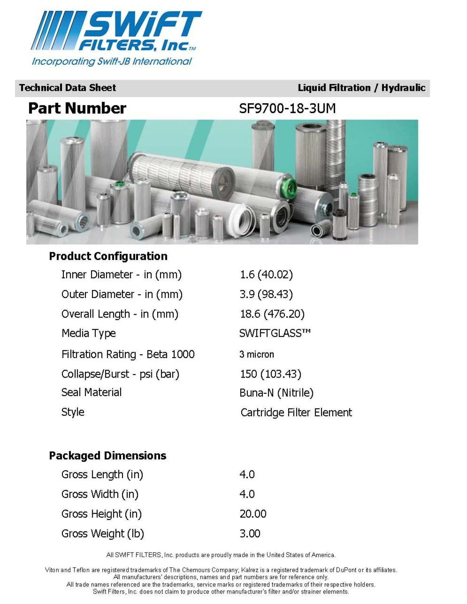 Direct Interchange for FLEETGUARD HF6215 Cartridge Filter Element Microglass 3 Micron