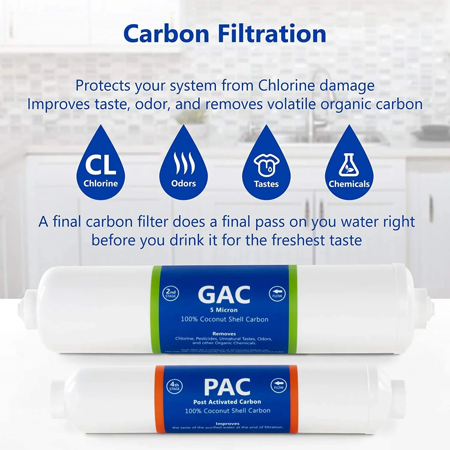 countertop reverse osmosis system replacement filter set 3 inline filters 1?4” quick connect filter cartridges - sediment, gac and pac carbon filters 6 month filter set