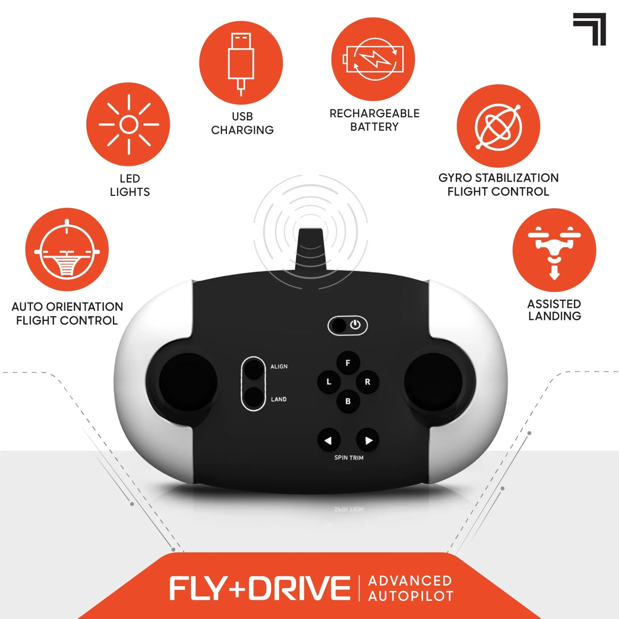 SHARPER IMAGE Rechargeable Dual Function Fly + Drive Drone RC, 250ft Long Range Control and 215ft Max Altitude, 5in