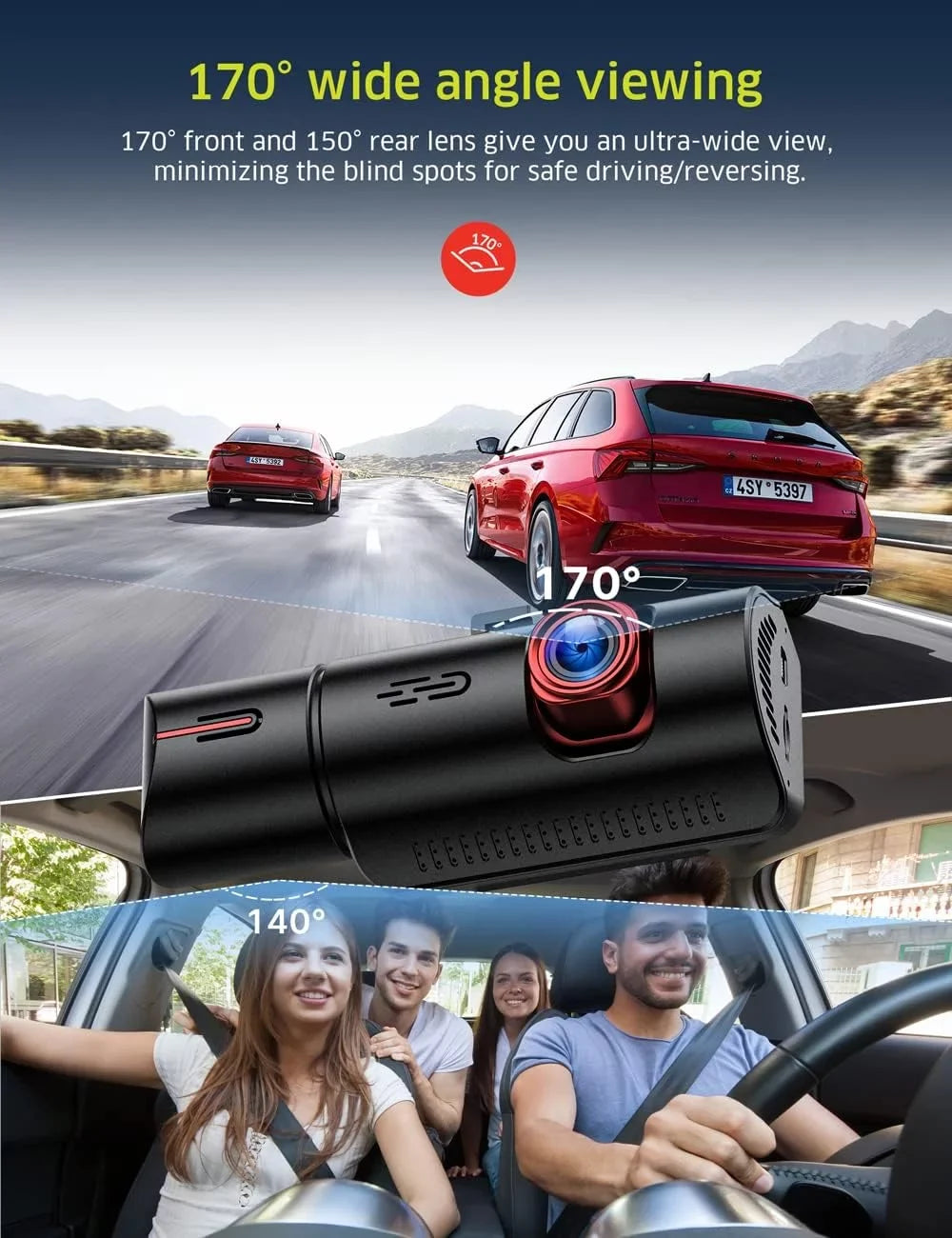 TOGUARD Dash Cam Front Rear, 4K Full HD Dash Camera for Cars, Free 64GB Card, Built-in Wi-Fi GPS, 3.16” IPS Screen, Night Vision, 170°Wide Angle, WDR, 24H Parking Mode