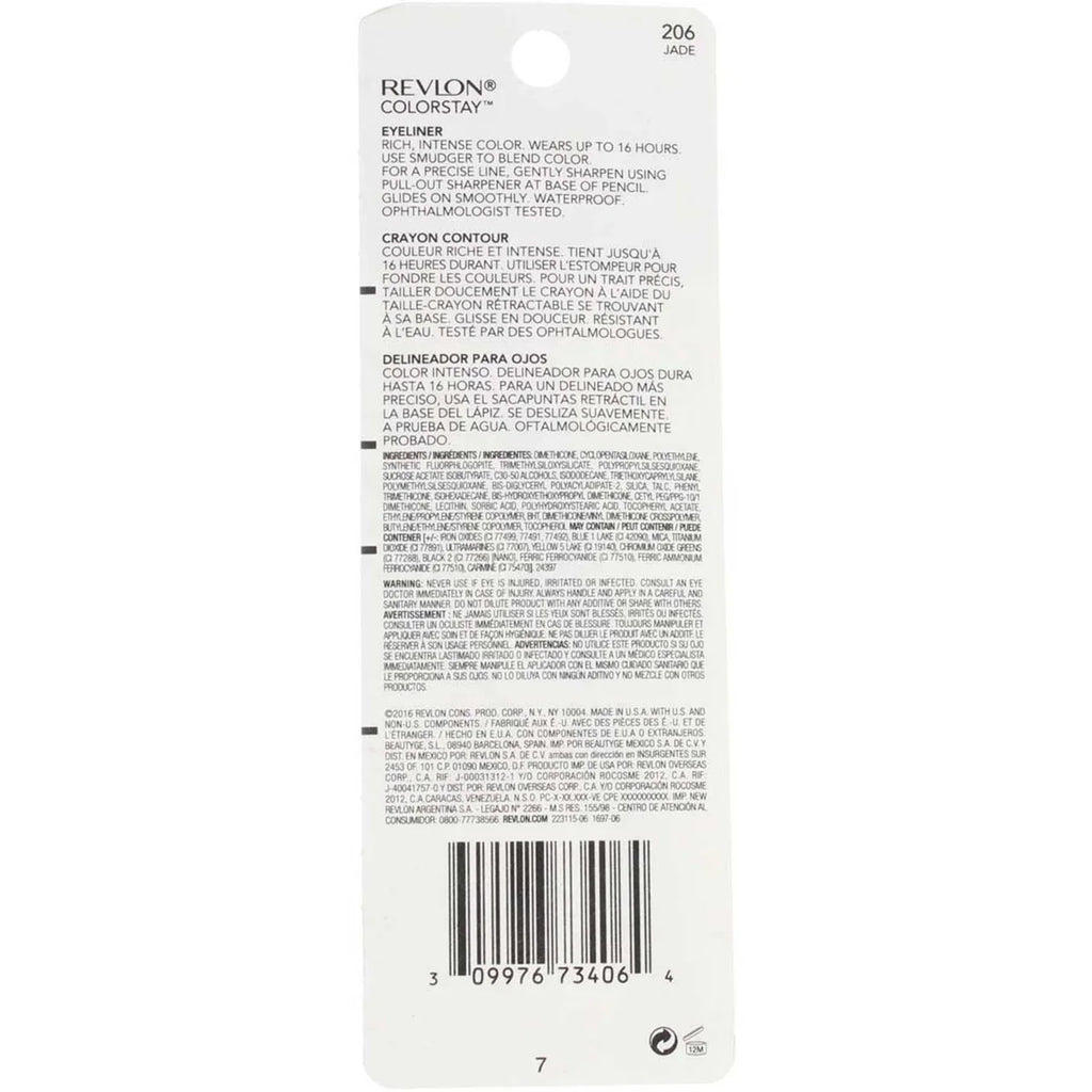 Revlon ColorStay Eyeliner Pencil, Jade [206] 0.01 oz (Pack of 4)
