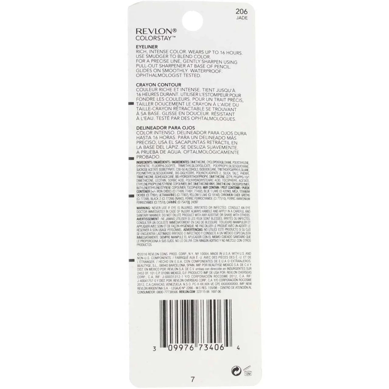Revlon ColorStay Eyeliner Pencil, Jade [206] 0.01 oz (Pack of 4)
