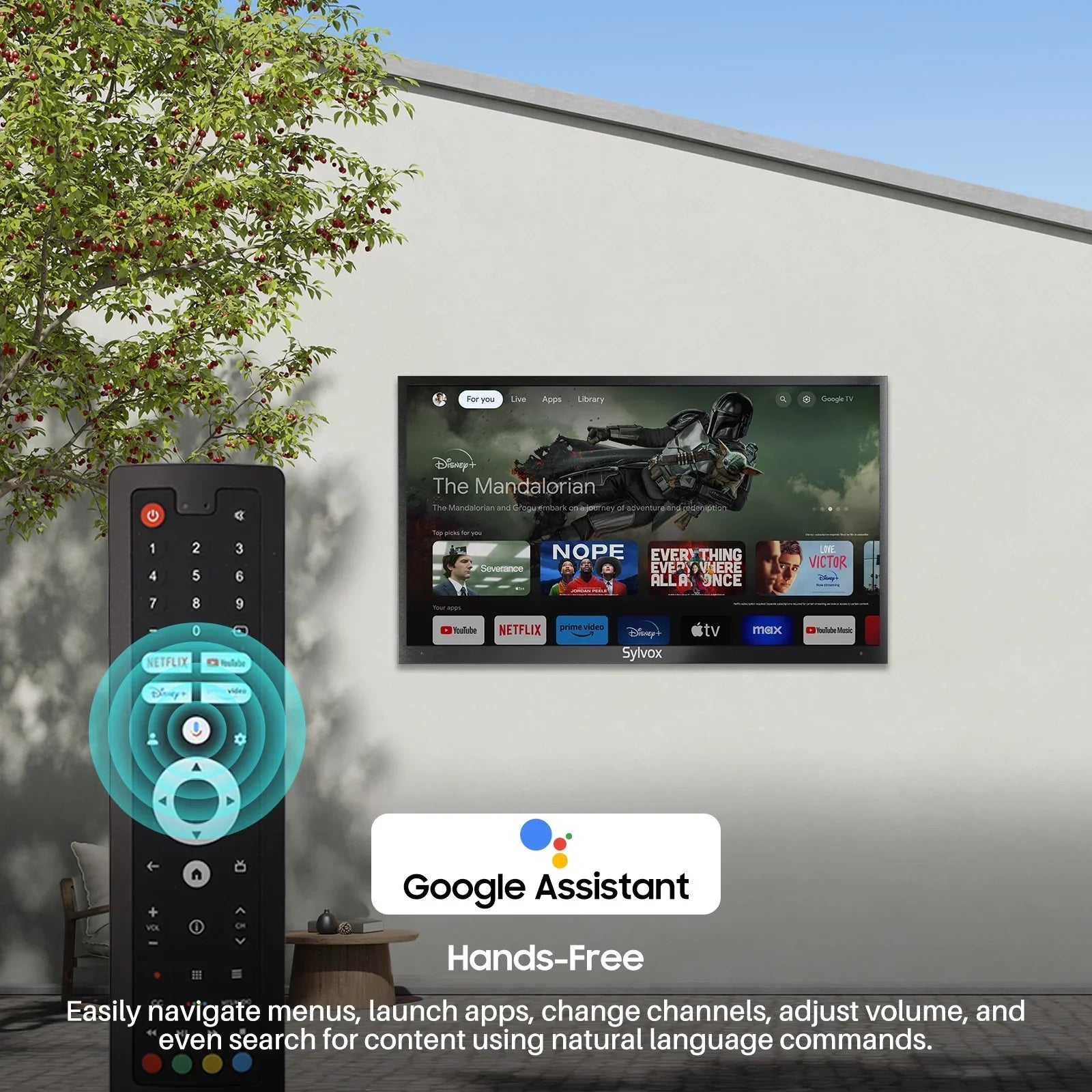 SYLVOX Outdoor TV, 43'' QLED Smart TV, IP55 Waterproof, Dolby Vision HDR, Voice Remote,1000nits Weatherproof Television, Chromecast Built-in for Deck, Patio or Garden(Deck Pro QLED 2.0)